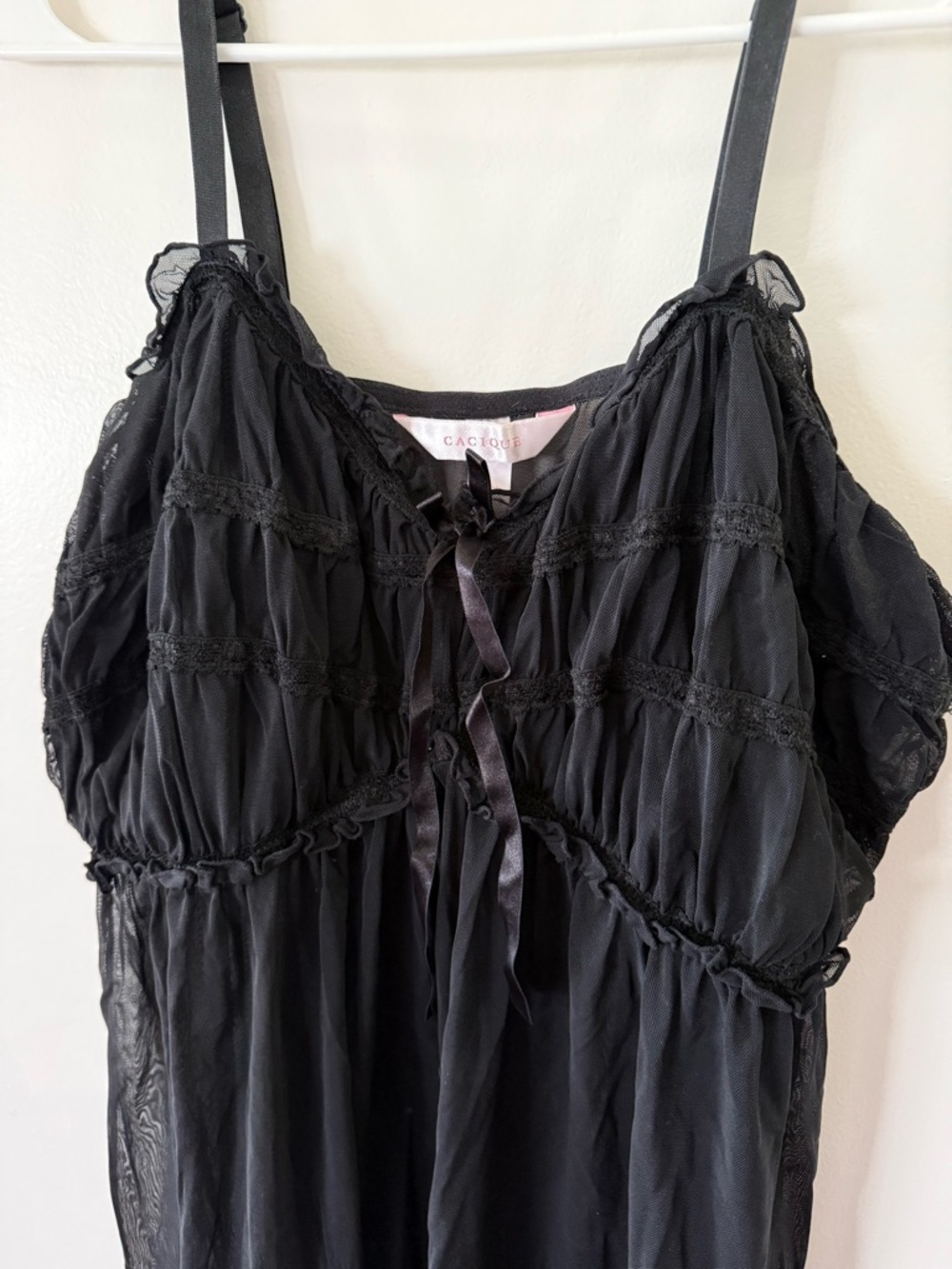 Cacique Black Sheer Lace-Trim Nightdress with Satin Front Tie 26/28W